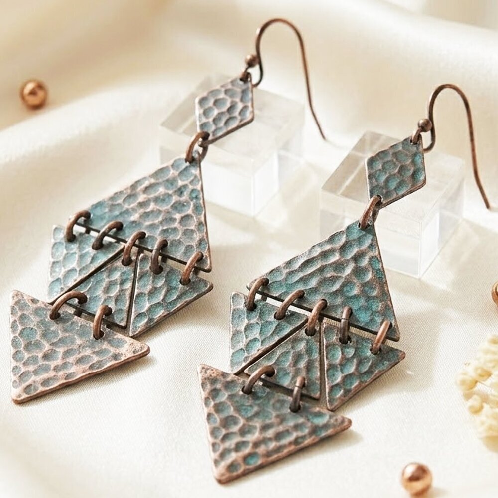 Boho Triangular Dangle Earrings - Picture 3 of 8